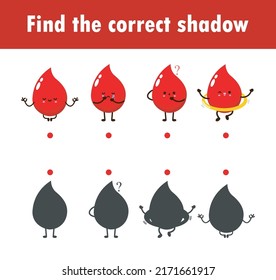 Shadow Matching Game for kids, Visual game for kid, find the correct Shadow, Instructional media, Connect the dots picture, Education isolated on background Vector Illustration.