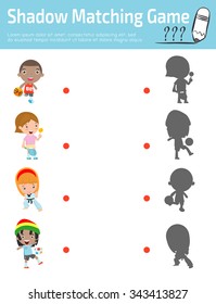 Shadow Matching Game for kids, Visual game for kid. Connect the dots picture,Education Vector Illustration.