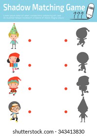 Shadow Matching Game for kids, Visual game for kid. Connect the dots picture,Education Vector Illustration. stylish children Christmas Costumes , happy new year Vector Illustration