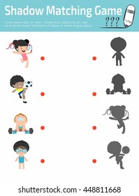 Shadow Matching Game for kids, Visual game for kid. Connect the dots picture, Education sport child Vector Illustration.