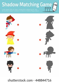 Shadow Matching Game for kids, Visual game for child . Connect the dots picture,Education Vector Illustration.Superhero kids. 