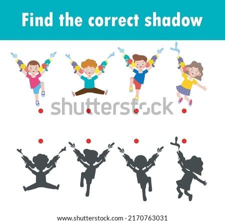 Shadow Matching Game for kids, Visual game for kid, find the correct Shadow, Instructional media, Connect the dots picture, Education isolated on background Vector Illustration.
