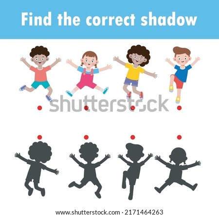 Shadow Matching Game for kids, Visual game for kid, find the correct Shadow, Instructional media, Connect the dots picture, Education isolated on background Vector Illustration.