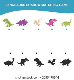 Shadow Matching Game Preschool Children Dinosaurs Stock Vector (Royalty ...