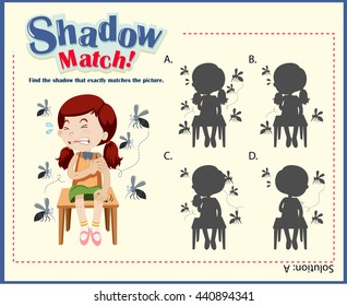 Ilustración del juego en paralelo de sombras con niñas y mosquitos