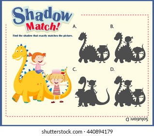 Sombra de la plantilla de juego con los niños y la ilustración del dragón