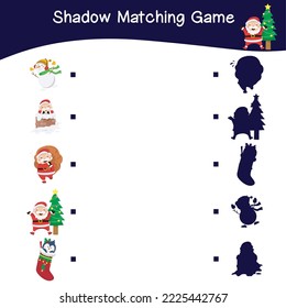 Shadow matching game worksheet Educational printable worksheet for children with Christmas theme. Matching the images with the shadow worksheet. Vector file.