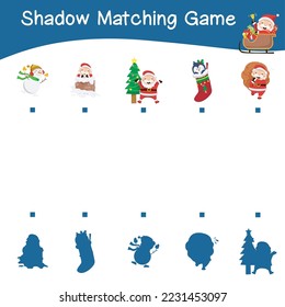 Shadow matching game worksheet Educational printable worksheet for children with Christmas theme. Matching the images with the shadow worksheet. Vector file.