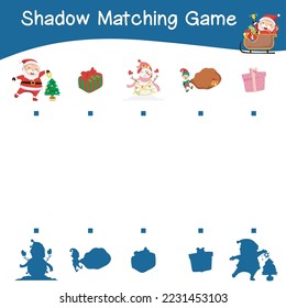 Shadow matching game worksheet Educational printable worksheet for children with Christmas theme. Matching the images with the shadow worksheet. Vector file.