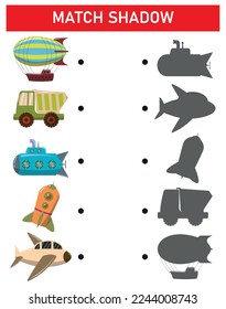 Shadow matching Transportation game activity for kids.Children educational game
