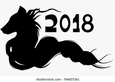 The shadow of the New Year's dog; with large numbers; is indicated in 2018