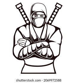 Shadow ninja warrior vector illustration in black and white