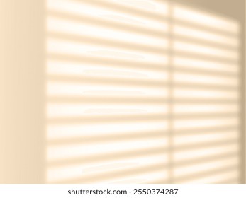 Sombra na ilustração de vetor de parede bege. Luz do sol da janela. Efeito de sobreposição realista de janela cega. Raios de sol reflexão macia sombra jalousie fundo. Sombreamento de linhas