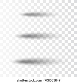 Shadow oval set. Gray soft shadows, isolated on white transparent background. Transparent graphic design. Template realistic shadows for decoration, frame, empty blank. Vector illustration