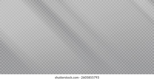 Shadow overlay effect, abstract window light on transparent wall. Realistic reflection with soft light glare and subtle highlights. Natural overlay effect for png background, design elements, vector.