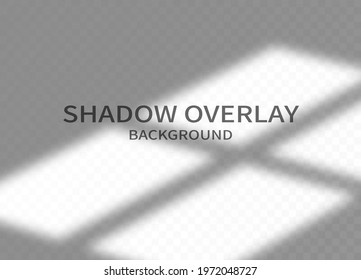 Shadow overlay effect background. Transparent shadow of window and soft light on transparent background. Vector illustration. Monochrome background for design.