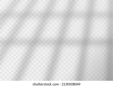 Shadow overlay effect background. Shadow of window frame and soft light on transparent background. Monochrome abstract design for mockup. Vector illustration.