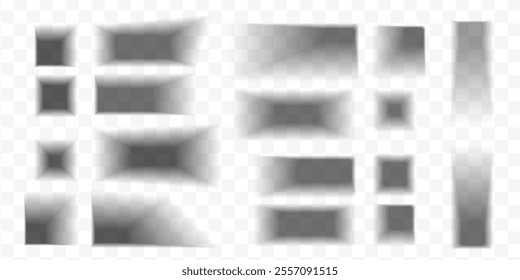 Shadow overlay effect collection. Square and rectangle box transparent shadows set. Soft shades isolated 