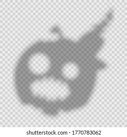 Shadow overlay effect for halloween background with scared pumpkin with open mouth and bulging eyes. Mockup of transparent shadow overlay effect and natural lightning. Stock vector illustration.