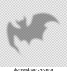 Shadow overlay effect for halloween background with flying scary bat. Mockup of transparent shadow overlay effect and natural lightning. Fear stock vector illustration.