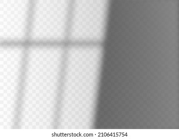 Shadow overlay effect mockup. Window frame shadow and soft light on transparent background. Realistic light effect of shadows and lightning on the wall. Vector illustration.