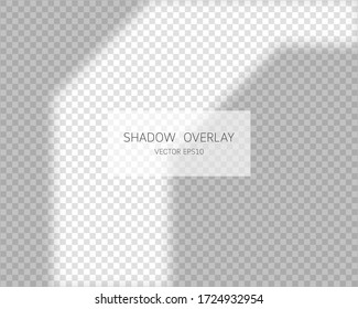 Efecto de superposición de sombra. Sombras naturales de la ventana aisladas en fondo transparente. Ilustración vectorial.