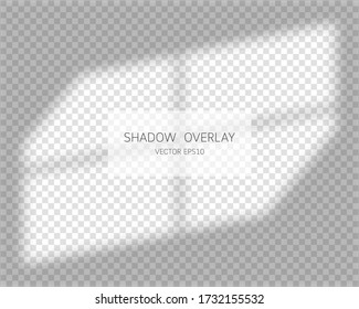 Shadow overlay effect. Natural shadows from window isolated on transparent background. Vector illustration. 