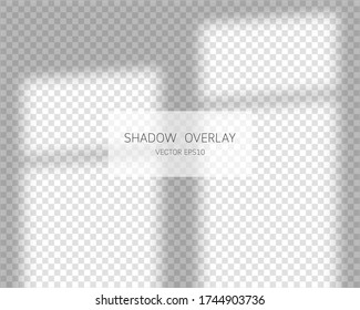 Efecto de superposición de sombra. Sombras naturales de la ventana aisladas en fondo transparente. Ilustración vectorial. 