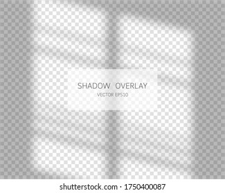 Efecto de superposición de sombra. Sombras naturales de la ventana aisladas en fondo transparente. Ilustración vectorial. 