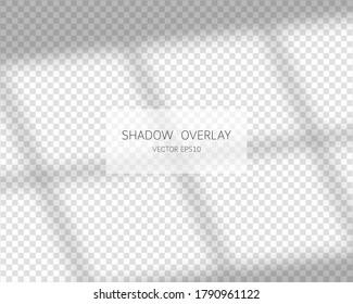 Shadow overlay effect. Natural shadows from window isolated on transparent background. Vector illustration. 