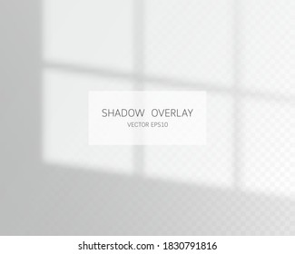 Shadow overlay effect. Natural shadows from window isolated on transparent background. Vector illustration. 