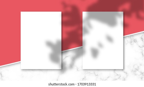 Shadow overlay effect on A4 paper mockup. Transparent light and shadows from leaves and foliage. Scene mockup of transparent shadow overlay effect and natural lightning. Vector