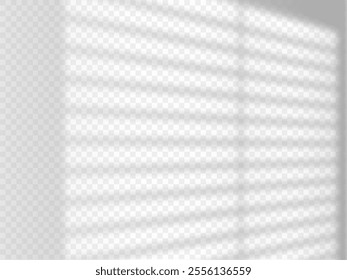 Shadow overlay effect on wall vector illustration. Realistic sun light from window blinds or jalousie. Sun rays reflection soft shade. Shading on transparent background. Natural lighting mockup