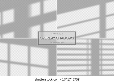 Shadow Overlay Effect. Set Of Transparent Overlay Shadow From The Window And Jalousie. Realistic Soft Light Effect Of Shadows And Natural Lightning On Transparent Background. Vector.