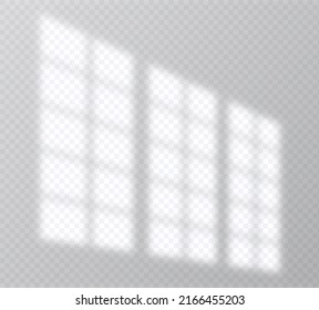 Shadow overlay effect. Soft light and shadows from window. Realistic vector Mockup of transparent shadow overlay effect and natural lightning in room interior.