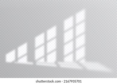 Efecto de superposición de sombra. Luz suave y sombras desde la ventana. Vector realista Mockup de efecto de sombra transparente y luz natural en el interior de la habitación.