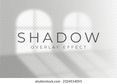 Shadow overlay effect. Transparent soft light and shadow from window arch frame, natural lighting scene. Mockup of abstract transparent shadow overlay effect and natural lightning. Vector