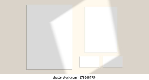 Shadow overlay effect. Vector summer blanks mock up. Light from window pane. For design, advertising, banner, invitation etc.