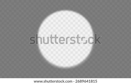 Shadow overlay of flashlight or spotlight frame. Transparent overlay shadow effect from circle spotlight beam. Realistic light effect of shadows on transparent background. Vector illustration.