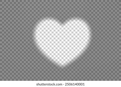 Shadow overlay heart shape spotlight effect isolated on a transparent background.