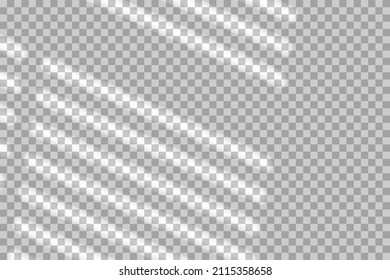 Shadow overlay light effect from window and jalousie vector illustration. Abstract realistic sunlight on wall of room, 3d reflection of sun and shadow grey soft texture on transparent background