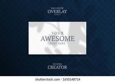 Shadow Overlay Plant Vektorillustration Mock up horizontal Business Card. Realistische Vektorillustration-Schatten, die auf dunklem Hintergrund hintereinander liegen. Template Flyer, Card, leere, Social Media-Post, Logo in minimalem trendigen Stil.