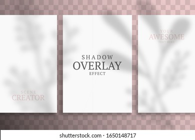 Shadow Overlay Plant Vector Mockup A4 Paper Sheets. Shadows Overlay Effects Of A Leaf On Rose Gold Background In A Modern Minimalist Style. For Presentation Flyer, Poster, Blank, Logo, Invitation