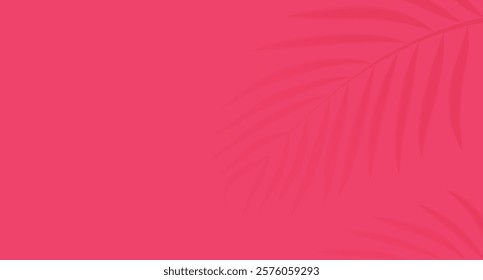 Shadow from palm branches on a pink background, minimalist style, horizontal composition.