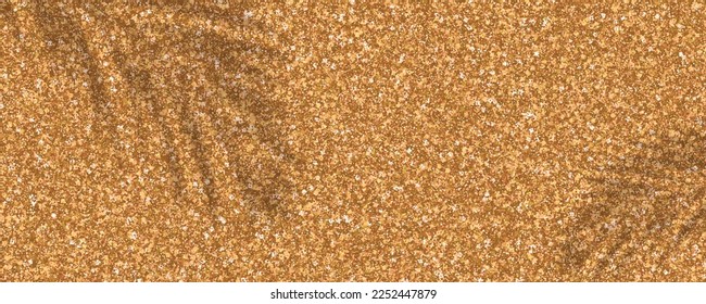 Shadow of palm branches over top of golden background. Glittering template for product demonstrations.