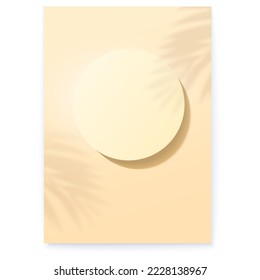 Shadow of palm leaves on round podium. Scene for product display. Vector poster.