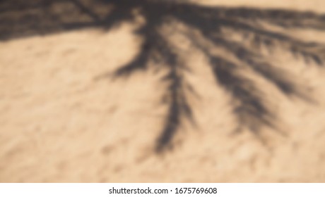 Shadow from palm tree and sun umbrella on sand. Blurred vector background. Beach sand and defocused shadow from palm branches. EPS10. Place for your text.