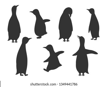 Shadow penguins on white background, animal illustration.