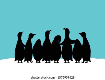 Shadow penguins standing on glaciers, Antarctica background, Arctic animals of North pole Arctic