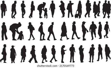 Shadow people in various gestures,vector silhouettes of men and a women